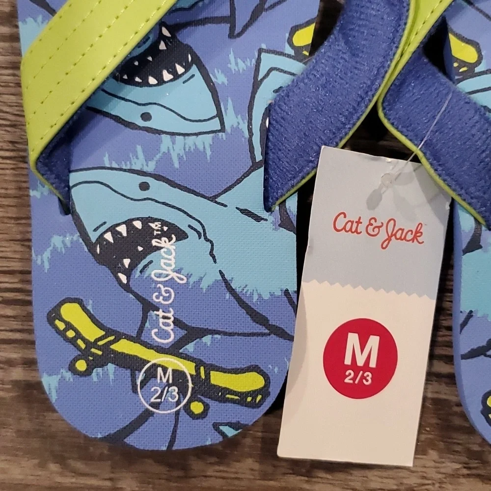 2/$15 Cat & Jack Sharks Sandals Size Large 4/5 & Medium 2/3